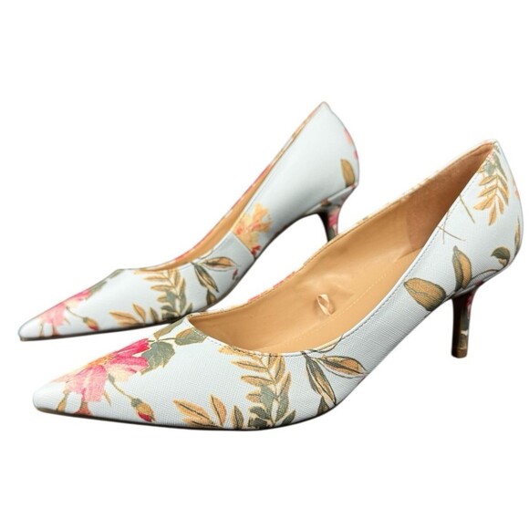 Marc Fisher Size 11 Pumps Heels Blue Floral Pointed Toe Textured Shoes 2.5” New - Picture 3 of 9